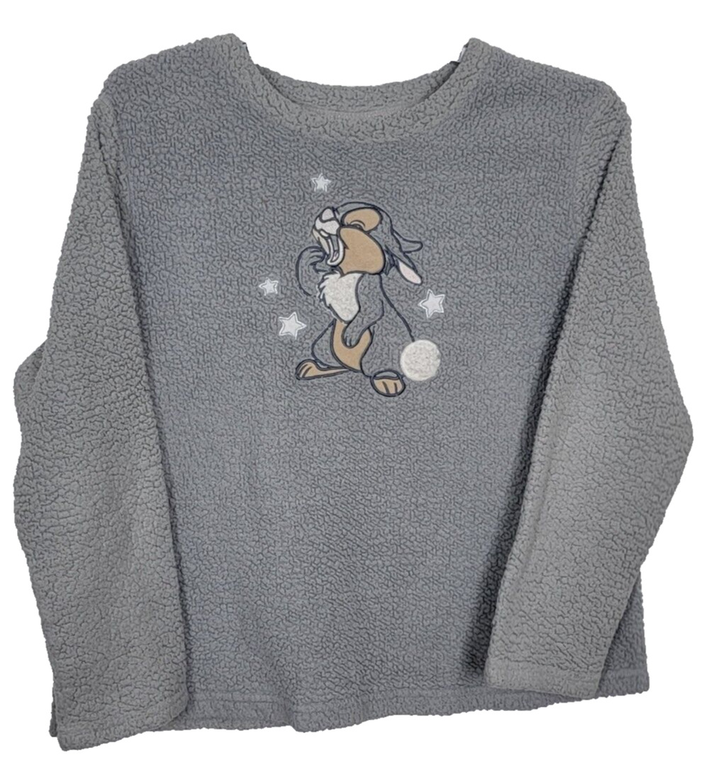 Disney Sweatshirt Womens X-Large Gray Thumper Fleece Sleepwear Soft Long Sleeve